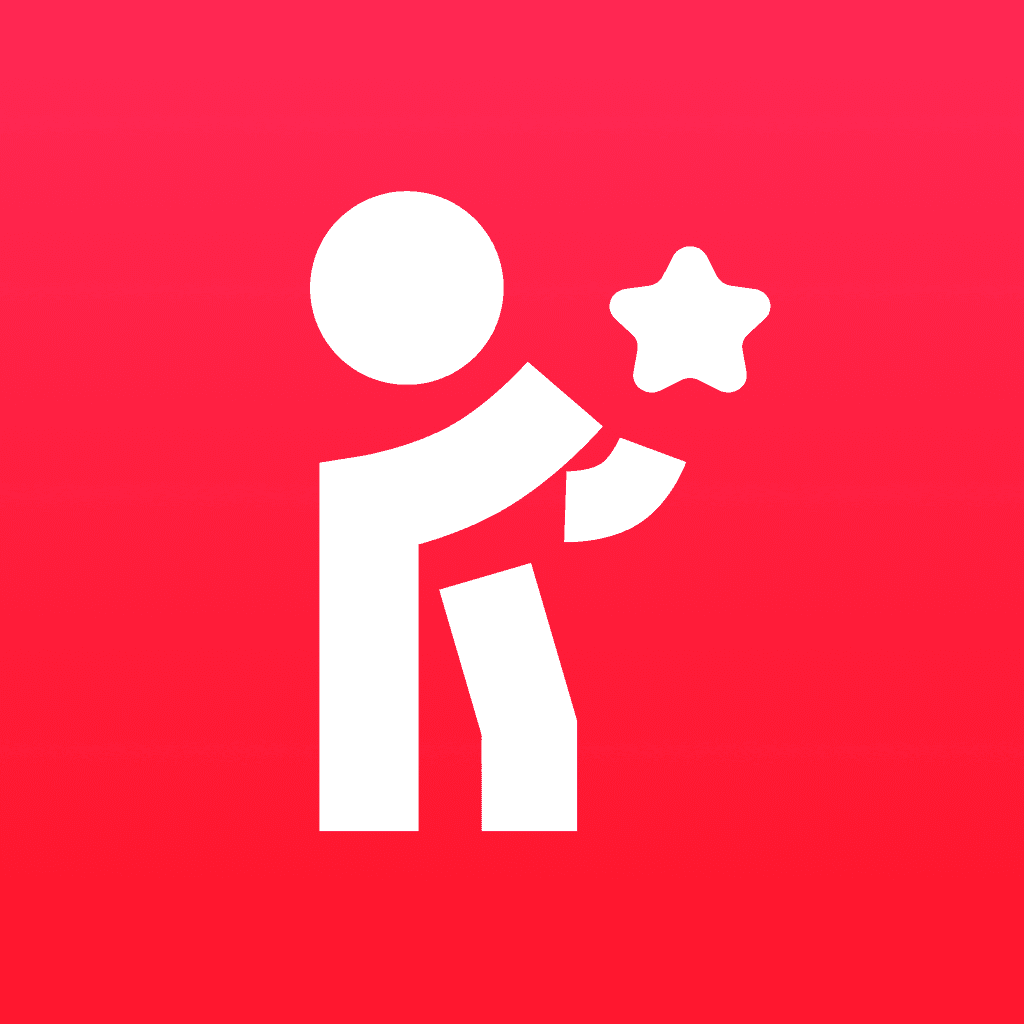 Official Reviewbah app icon: white Reviewbah symbol on a red background