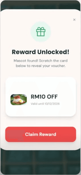 BAH Reward Unlocked screen with the voucher scratch card and Claim Reward button